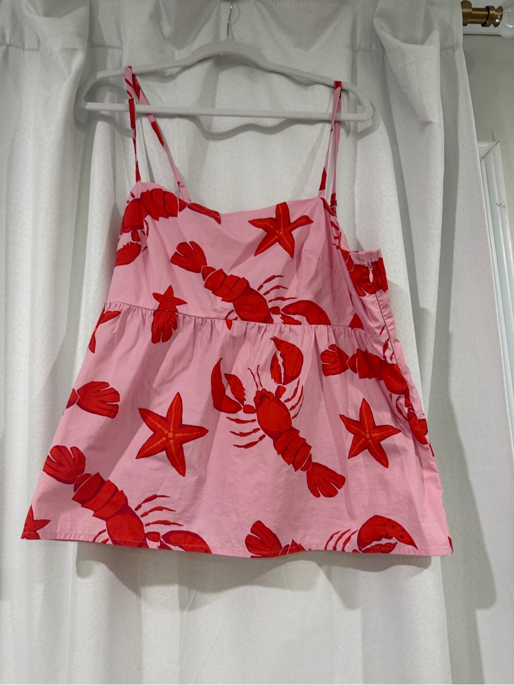 J. Crew Pink Camisole with Red Lobster & Starfish Motif